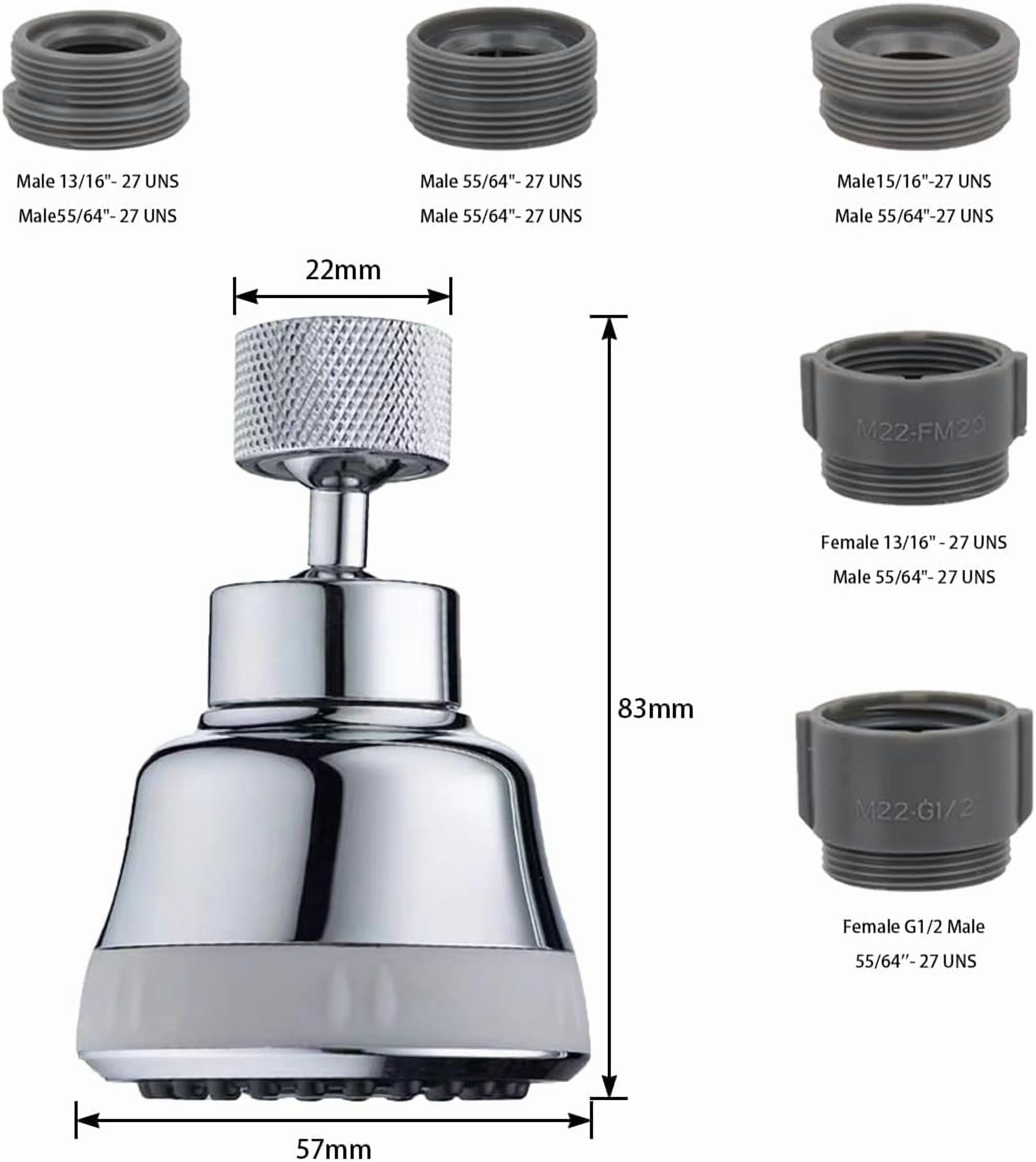 Faucet Aerator Sprayer Attachment, Kitchen Head Replacement with 4 Spray Modes, 360° Swivel Extender Anti-Splash Sink Nozzle (Diamond, Silver)