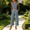 thumbnail image 6 of Enjoytime Two Piece Sets for Women Round Neck Tank Tops with Pants Matching Set Travel Casual Work Summer Plus Size Outfits, 6 of 8