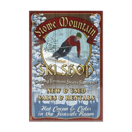 Ski Vermont Shop - Stowe Mountain, Vermont - Ski Shop Vintage Sign - Lantern Press Artwork (8x12 Acrylic Wall Art Gallery Quality)