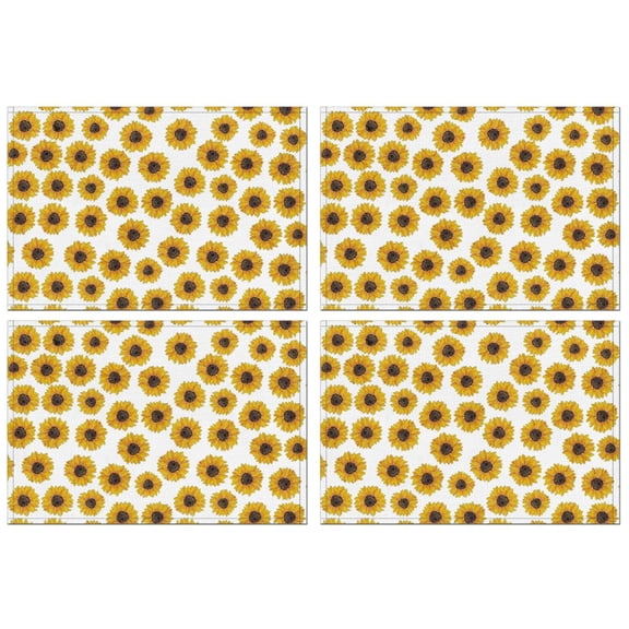 White Small Sunflower Pattern Summer Placemats Table Placemats Set Of 4-Linen Kitchen Washable Placemats Table Mats 11.8"x17.7" Non-Slip Heat Resistant