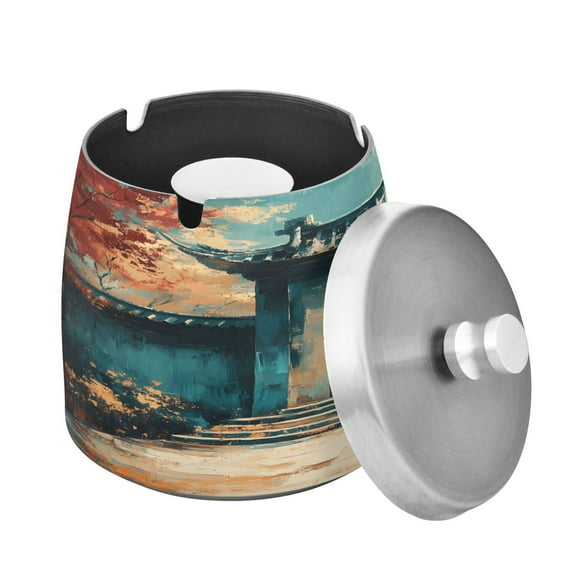 Outdoor Ashtray with Lid for Cigarette Stainless Steel Smokeless Ash Tray for Patio Home Table Decor Chinese Traditional Yard Door