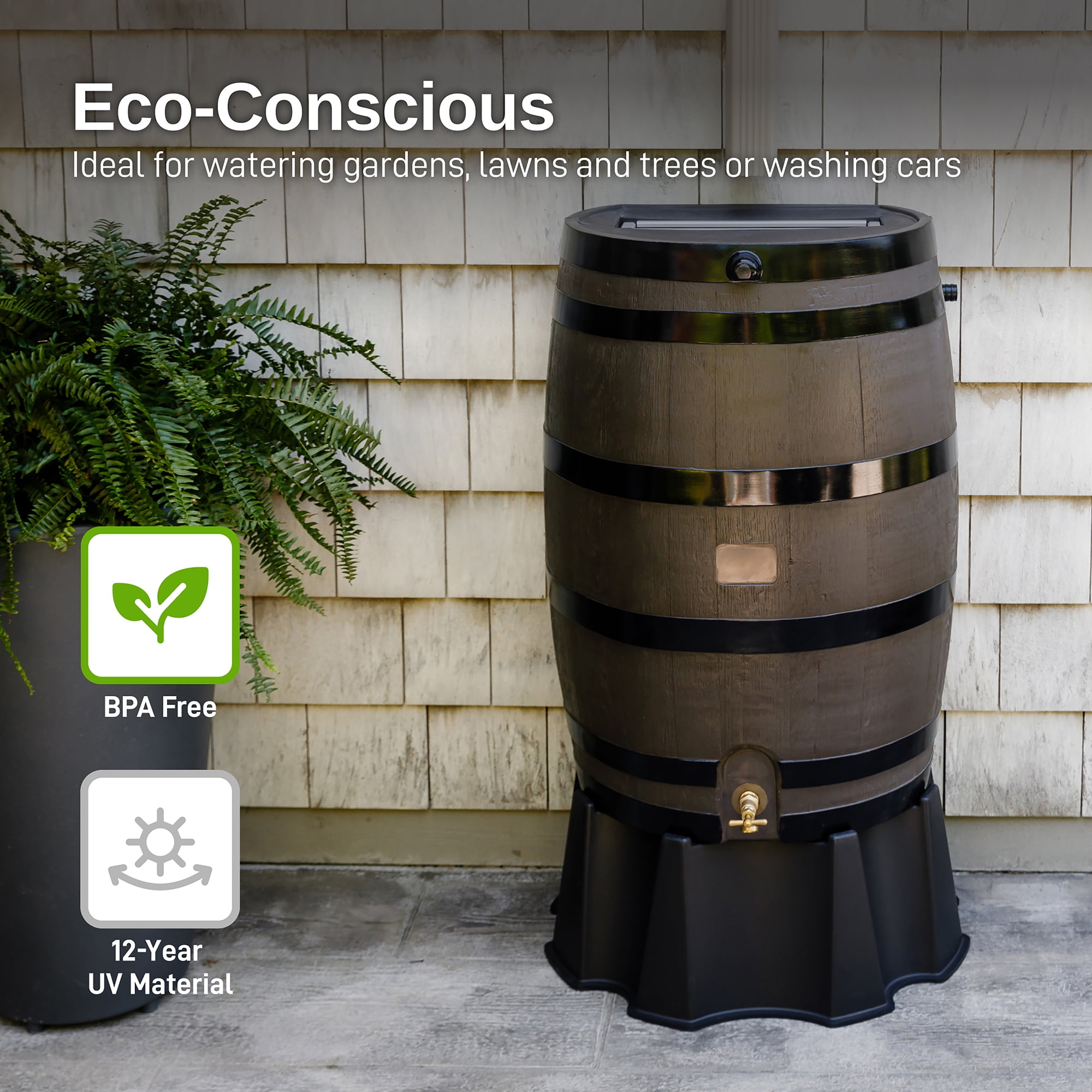 RTS Home Accents Flat Back Rain Barrel Stand, Black Color