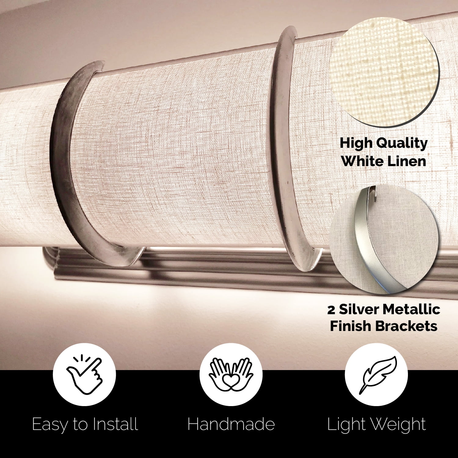 25" Linen Shade with Silver Brackets 4 Bulb Vanity Light Cover