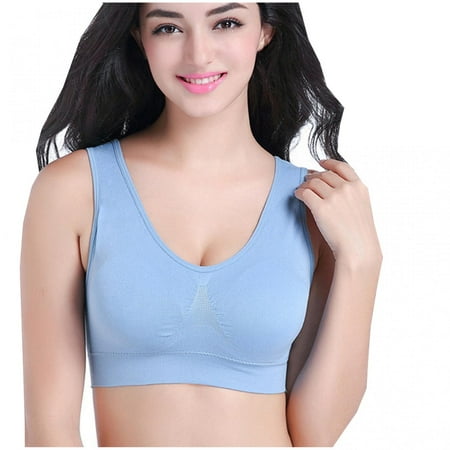 LoyisViDion Women Fashion No Rims Bra Wireless Non-Marking Adjustable Yoga Sports Bra Light blue 4(S)