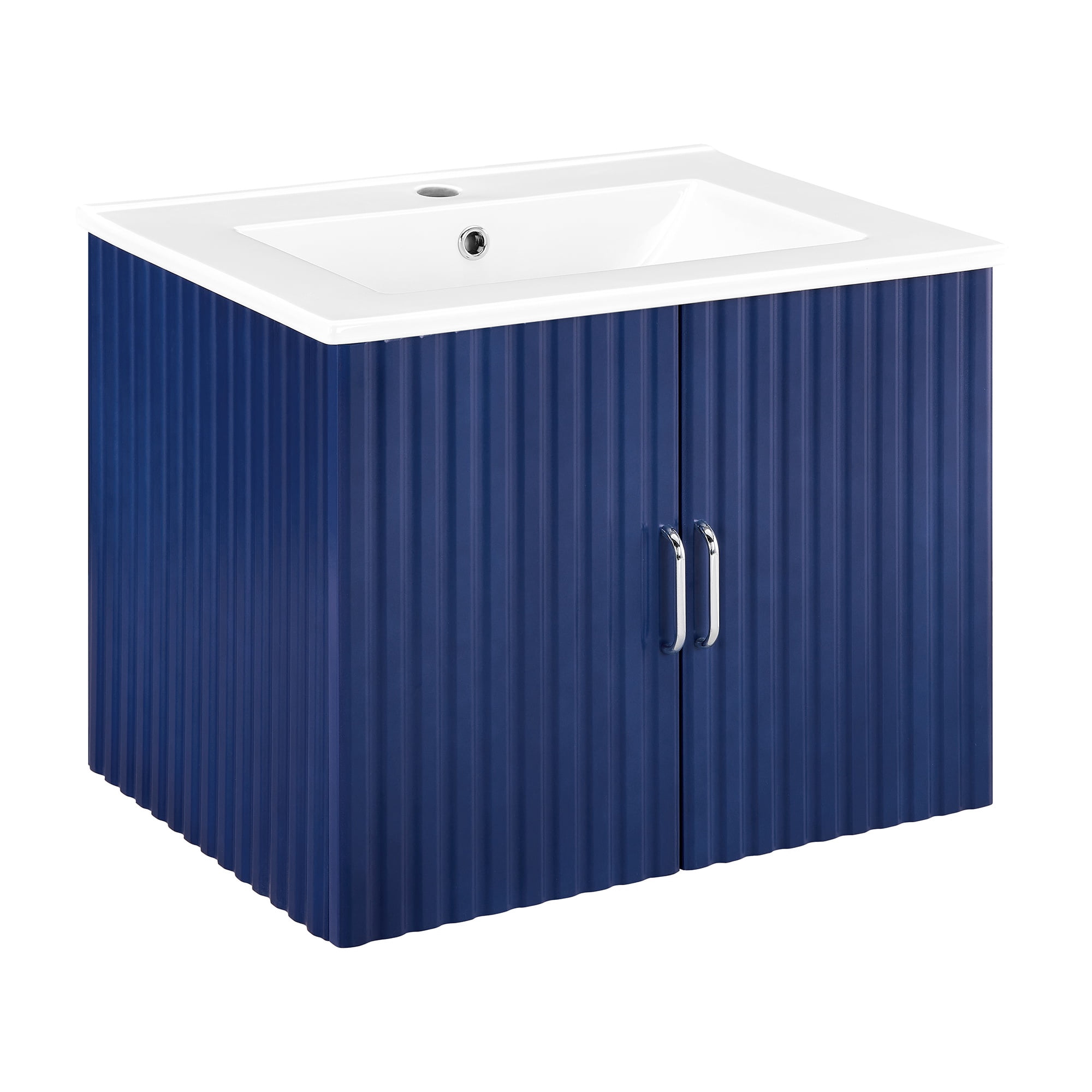 PORKISS 24” Bathroom Vanity, Modern Wall Mounted Floating Vanity with Porcelain Sink and Wood Soft Close Doors, Blue