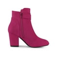 thumbnail image 3 of BLISSFUL STEP Women's Boots Faux Suede Ankle Booties Block Heel Round Toe Buckle Side Zip Boots Hot Pink 5.5, 3 of 7