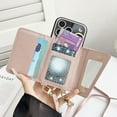 thumbnail image 6 of For iPhone 17 Pro Wallet Case with Crossbody Strap, [Anti-Fall Strip] [Lens Protection] [Makeup Mirror] Lychee Texture PU Leather Kickstand Card Slots Metal Buckle Shockproof Case, Rosegold, 6 of 9