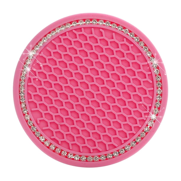 Posavasos de cristal para vehículo, decorativo, con diamantes de imitación, para interior de coche, hogar, oficina, profundo Crys blanco rosa intenso