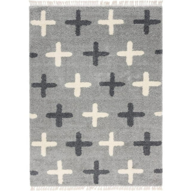 Unique Loom Hygge Shag Plush & Cozy Area Rug 9' x 12' Rectangle Light Gray/Ivory