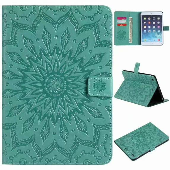 For iPad 2/3/4 Sunflower Embossed PU Leather Flip Stand Case Auto Wake/Sleep Smart Cover