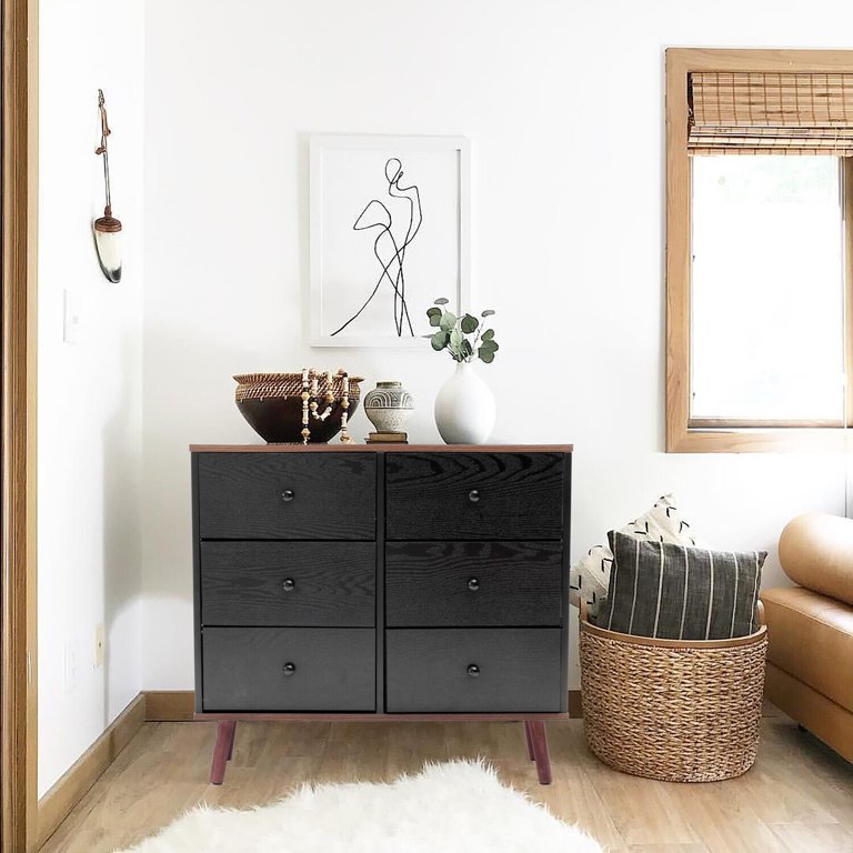 black accent dresser Black 6-Drawer Accent Chest - Storage Organizer - Modern Wood Furniture