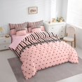 thumbnail image 2 of Castle Fairy Retro Lace Trim Stripe Full Size Bedding Sets 7 Pieces,Minimalism Heart Grid Full Size Bed in a Bag,Pink Black,Reversible, 2 of 7