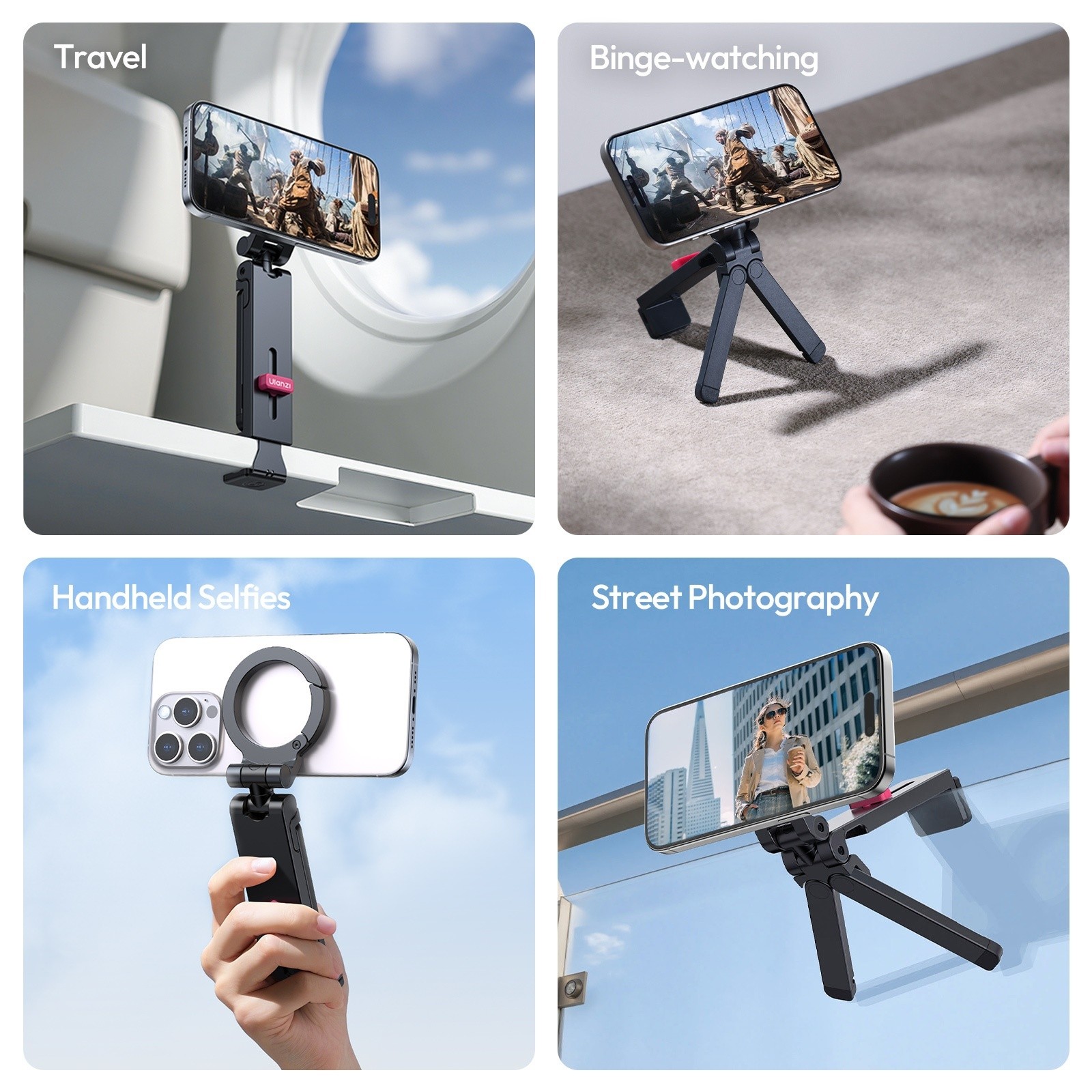 Ulanzi MA88 MagLock Magnetic Phone Tripod – 360° Rotating Foldable Stand with Strong Magnetic Mount & Mantis Mode, Portable Selfie Stick for iPhone, Samsung, Vlogging & Travel
