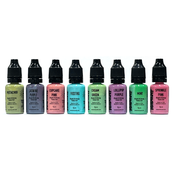 Radiant Colors 8 Colors Pastel Tattoo Ink Set - Tattooing Inks Fluid Vegan Pigments 8 x 1/2oz Bottles