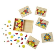 Melissa & Doug Pattern Blocks and Boards - Classic Toy With 120 Solid Wood Shapes and 5 Double-Sided Panels, Multi-Colored Animals Puzzle