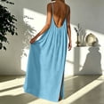thumbnail image 6 of Bysome Women Dresses Solid Color Sleeveless Round Neck Slit Dress Summer Breathable Women Dress Size M Light Blue, 6 of 8