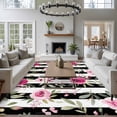 thumbnail image 3 of Large Area Rugs for Living Room Bedroom, Pink Roses 5'x8' Rug Washable Carpet Runner Indoor Outdoor, Romantic Flowers Leaves Floral Black Stripes Non Slip Floor Mats Rug for Kitchen, Bathroom, 3 of 8
