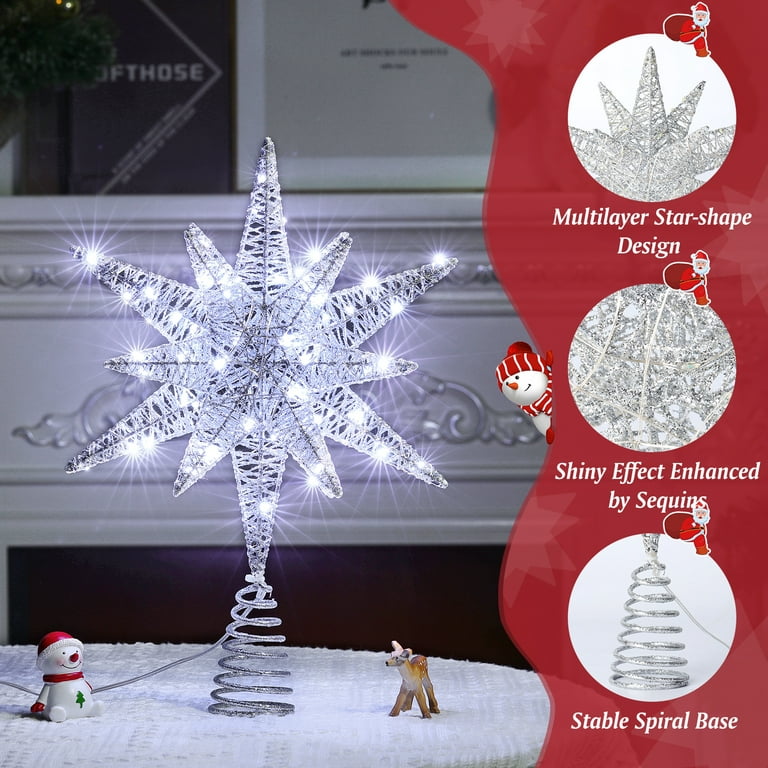 Roylvan Christmas Tree Topper Star with Remote Control, 60 LED Star Treetop  Decoration Topper Light for Xmas Tradition Tree Home Decor, Silver 