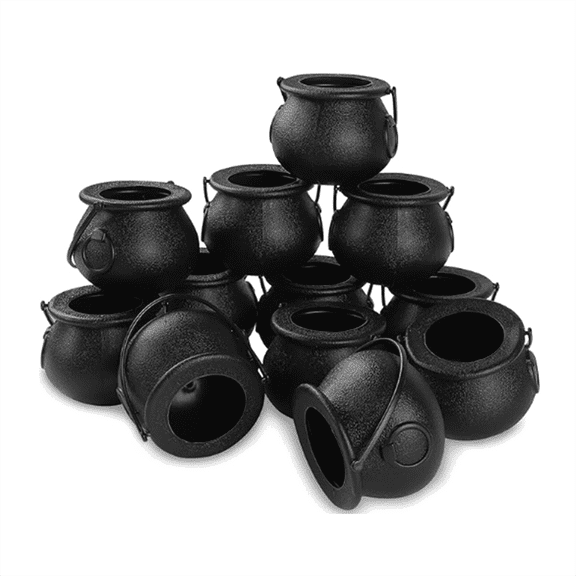Rollbacks & More 12Pcs Mini Black Cauldron with Handle Halloween Witch Pot Candy Holder for