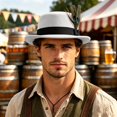 thumbnail image 2 of XIAOCHA Mens Feather‑Accent Fedora Hat Short‑Brim Western Hat Party Headwear,White, 2 of 4