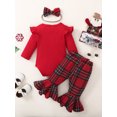 thumbnail image 4 of Elippeo Baby Girl Christmas Clothes 3M 6M 12M 18M Ribbed Long Sleeve Romper with Plaid Flare Pants and Bow Headband Outfit, 4 of 9
