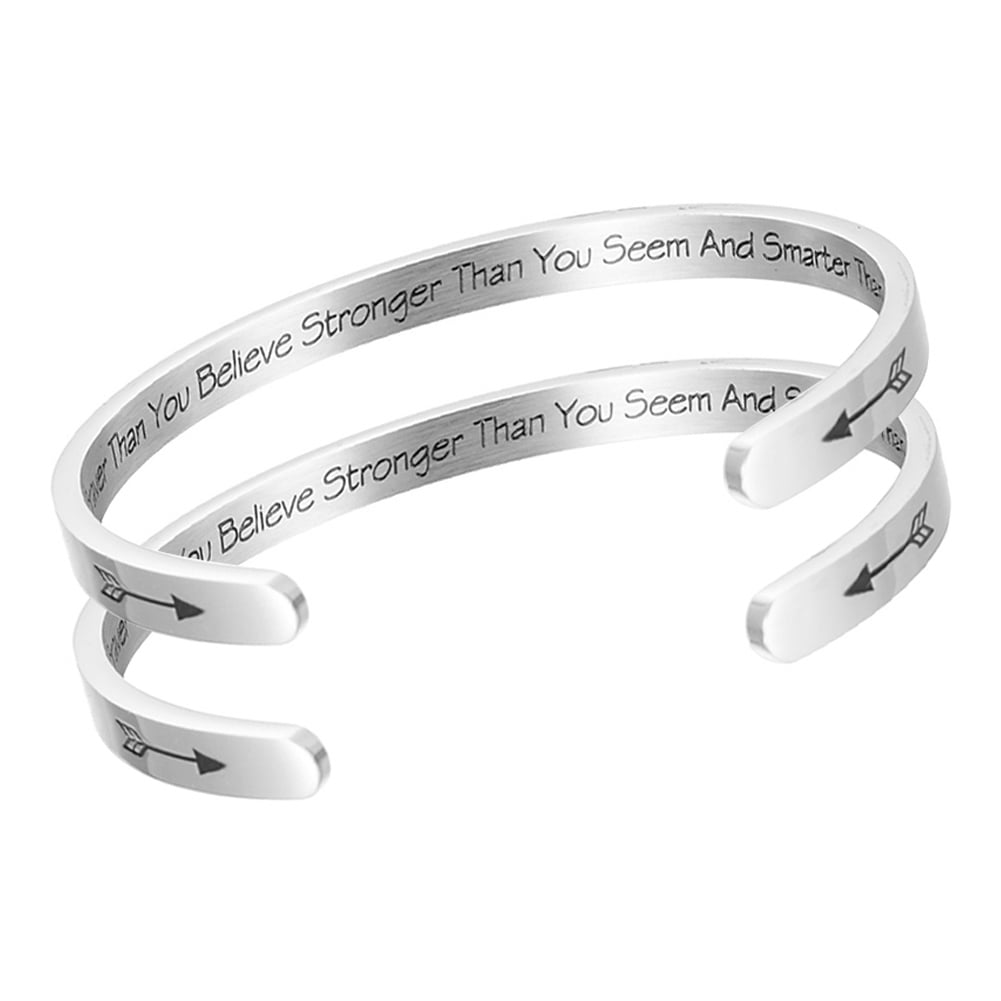 Stainless Steel Inspirational Bracelet Cuff Open Bangle Letter Engraved Unisex