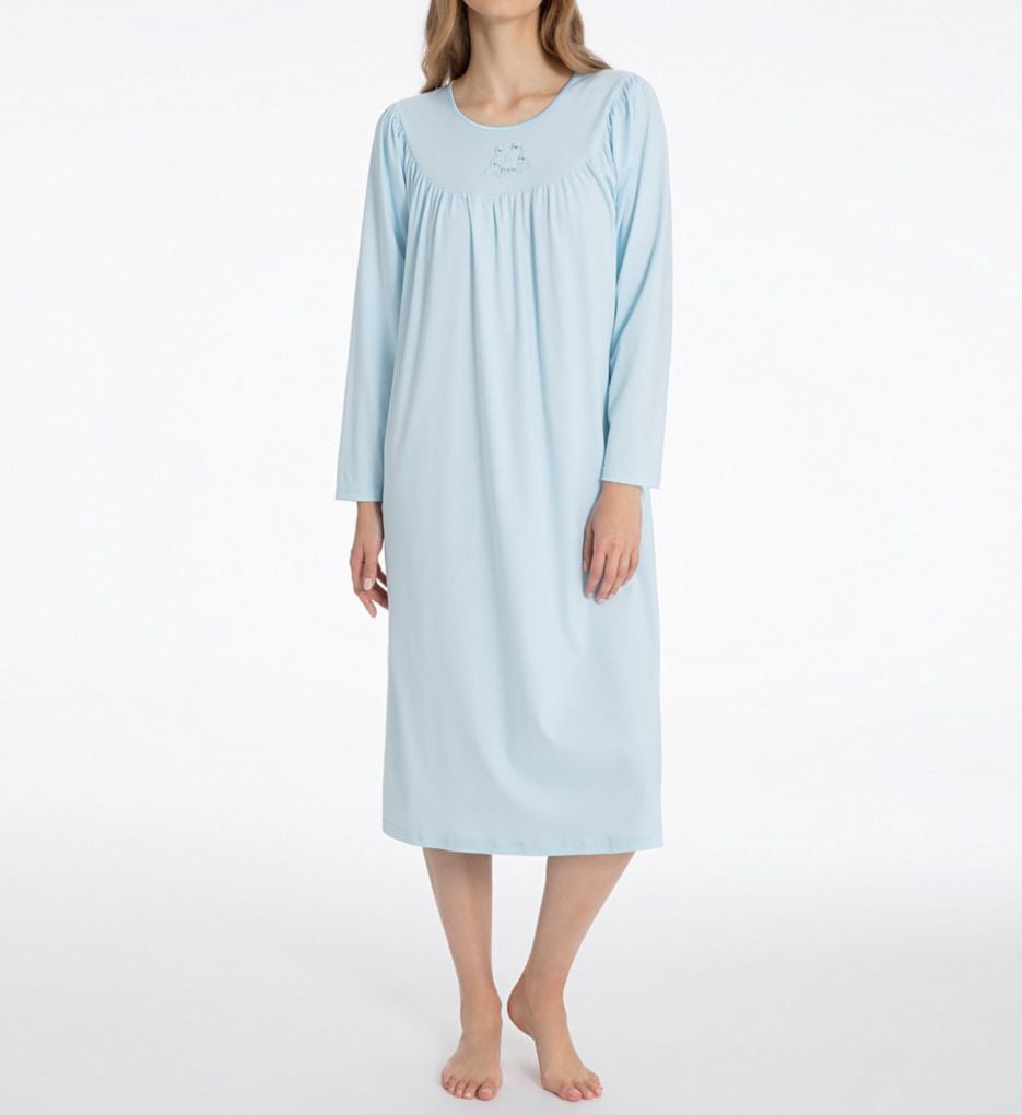 Women's Calida 33000 Soft Cotton Long Sleeve Nightgown (Light Blue L ...