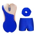 thumbnail image 5 of YiZYiF Girls Dance Figure Skating Performance Costume Gymnastic Ballet Leotard+Shorts+Headwear Set Blue 14, 5 of 6