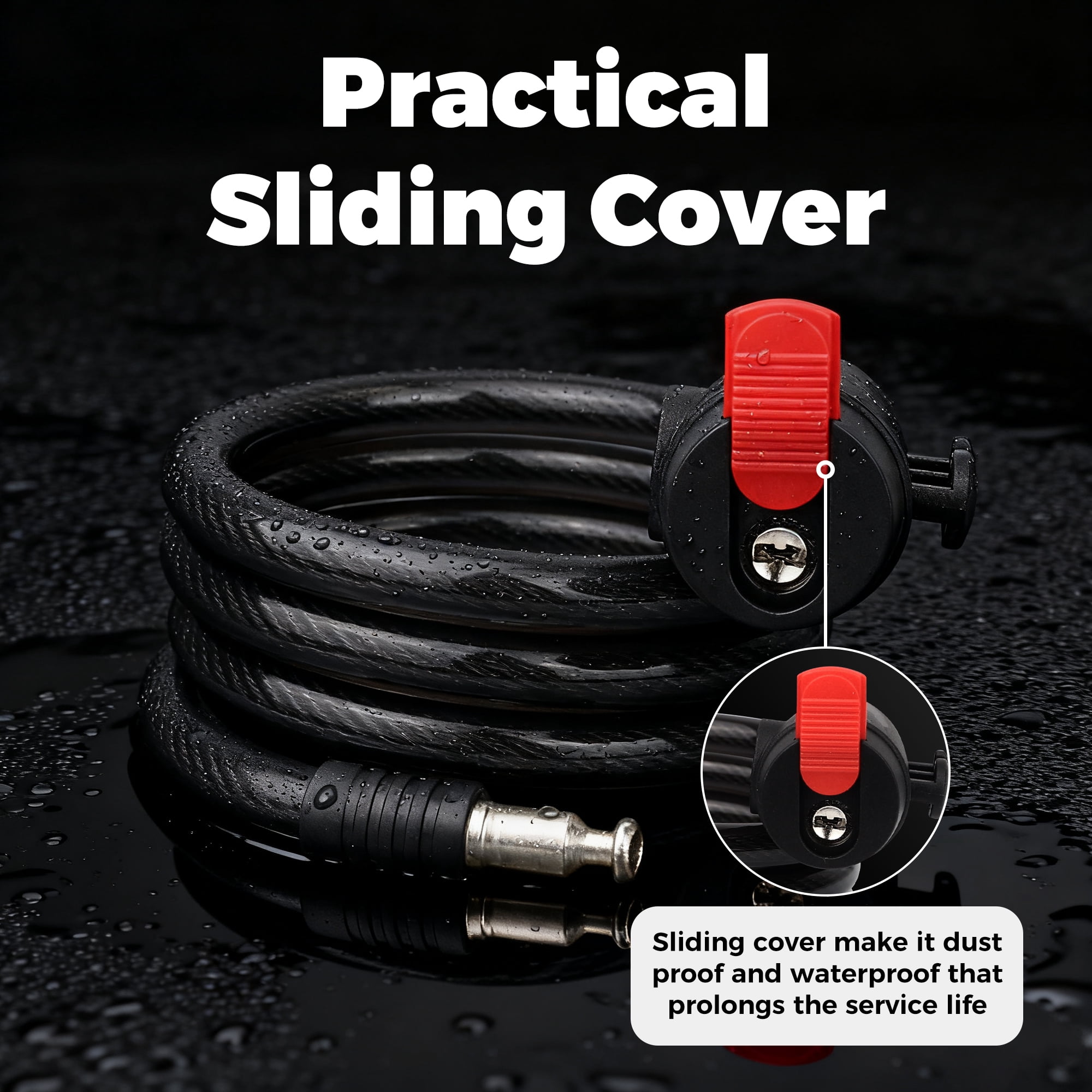 Zukka Keyed Cable Bike Lock with Dustproof Sliding Cover, 6FT