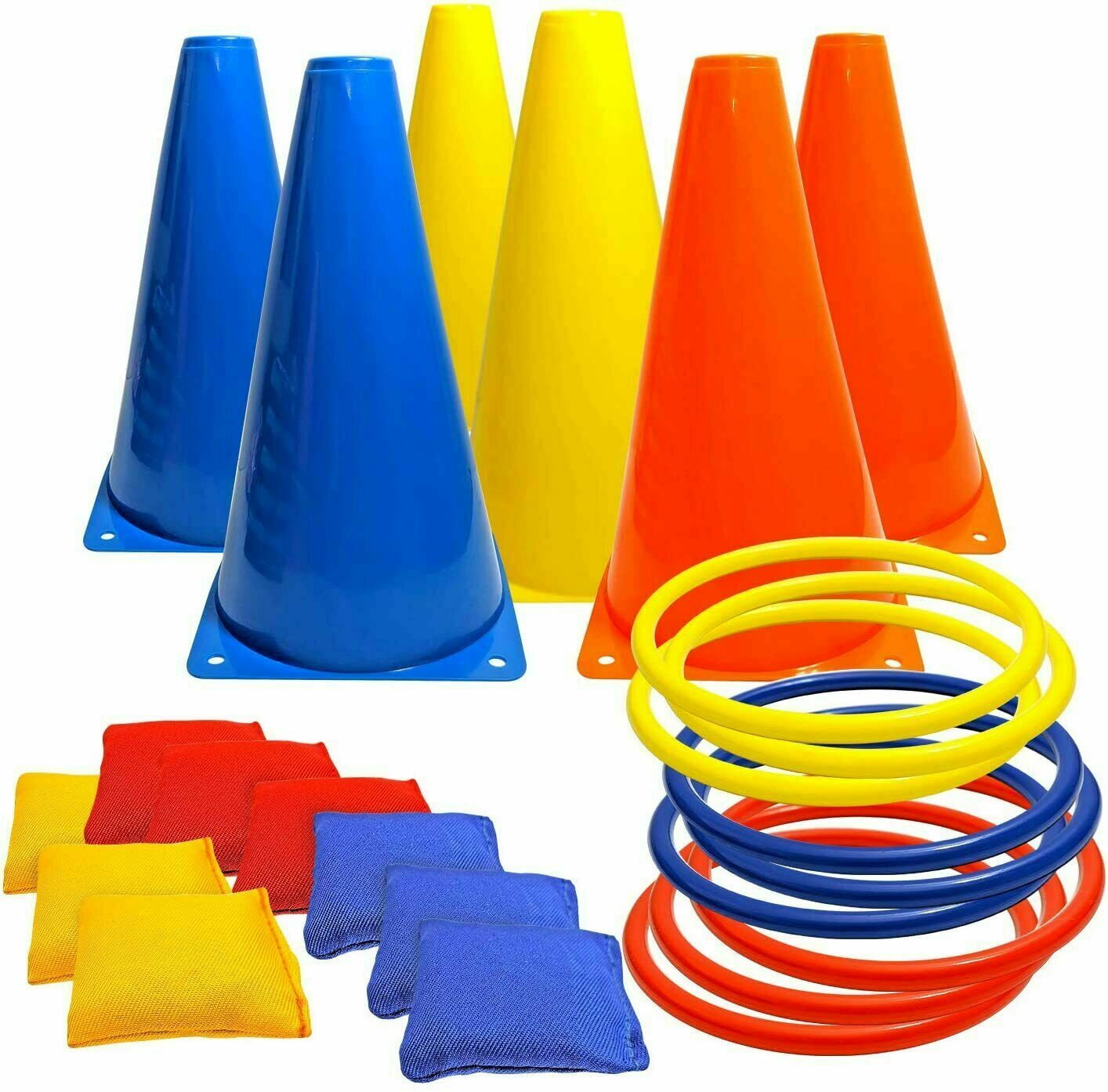 3 In 1 Traffic Throw Hoop Family Outdoor Games Cone Bean Bags Ring Toss Game 