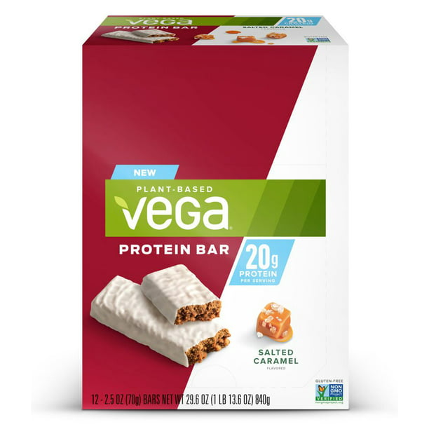 Vega Plant Protein Bar Salted Caramel 20g Protein 12 Ct Walmart Com Walmart Com