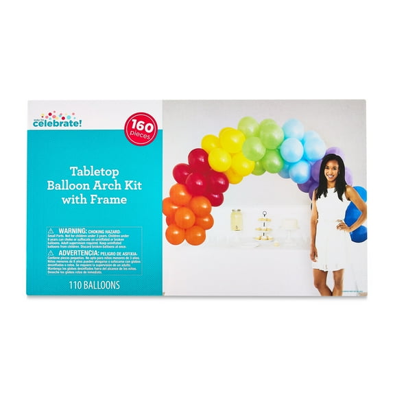 Assorted Rainbow Colors Tabletop Balloon Arch Kit with Frame, 160 Pieces, by Way To Celebrate