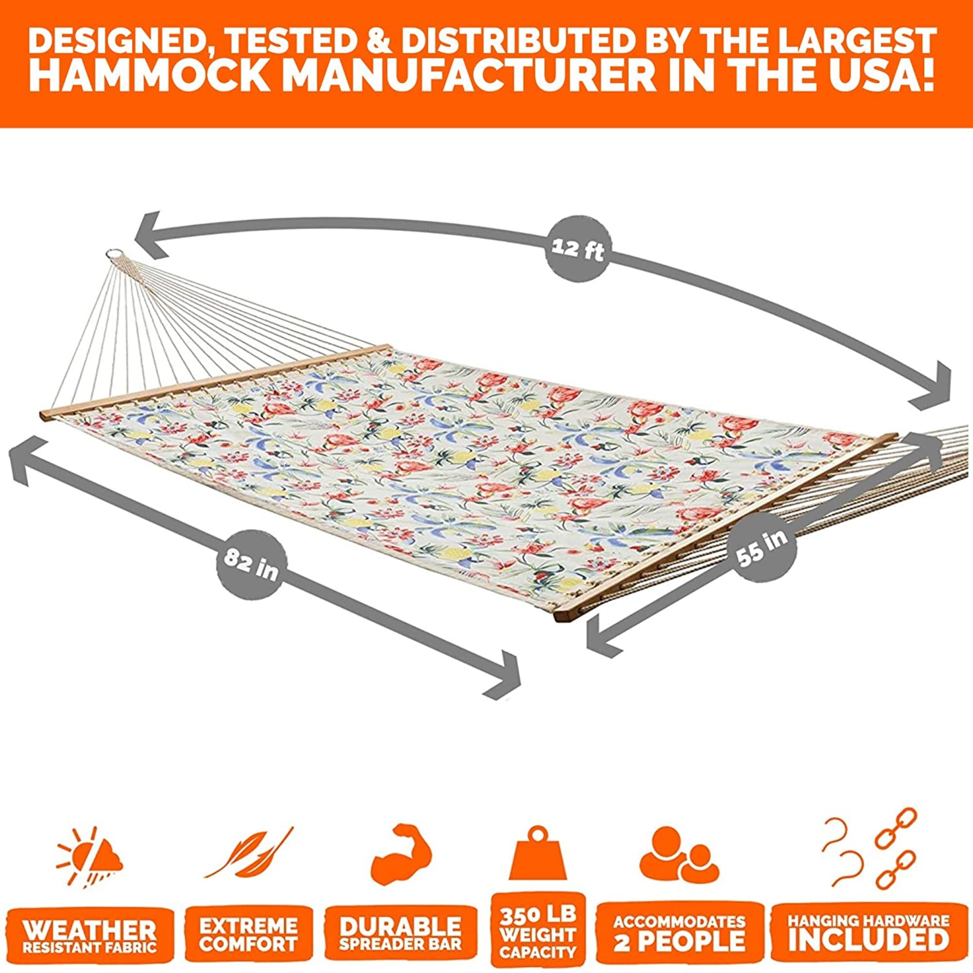 Castaway Living Large Double Quick Dry Fabric Hammock - Tropical Print