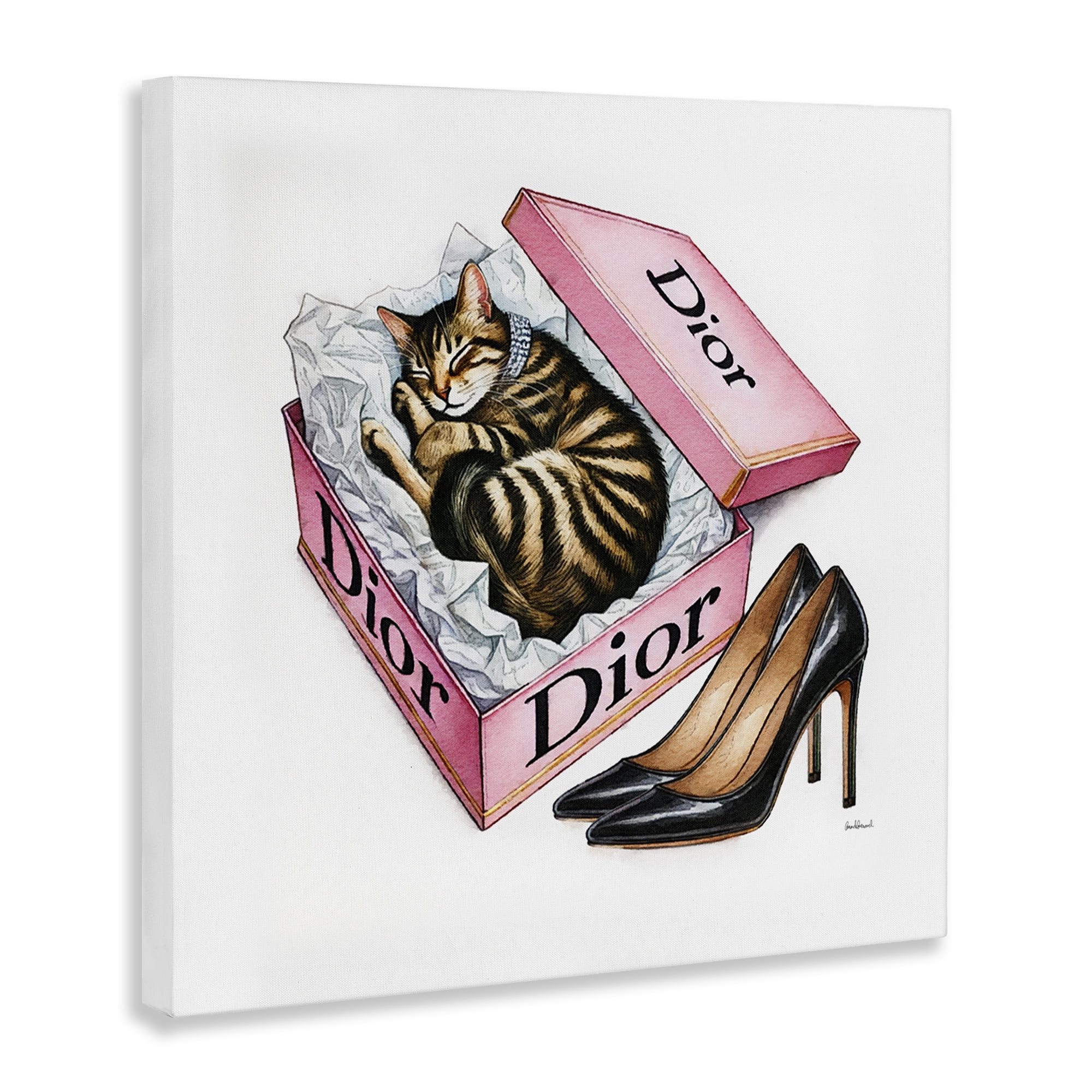 Stupell Industries Pink Shoebox with Kitten Animals Painting Wrapped Canvas Art Print Wall Art, 17 x 17