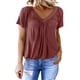 thumbnail image 1 of Blusa Fiudx de Mujer Moda Color Sólido Cuello en V Manga Corta Tops de Verano, 1 of 7