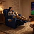 thumbnail image 4 of MCombo Electric Power Recliner Chair with Massage & Heat, Extended Footrest, Cup Holders, Navy Blue Plush Fabric 8015, 4 of 9