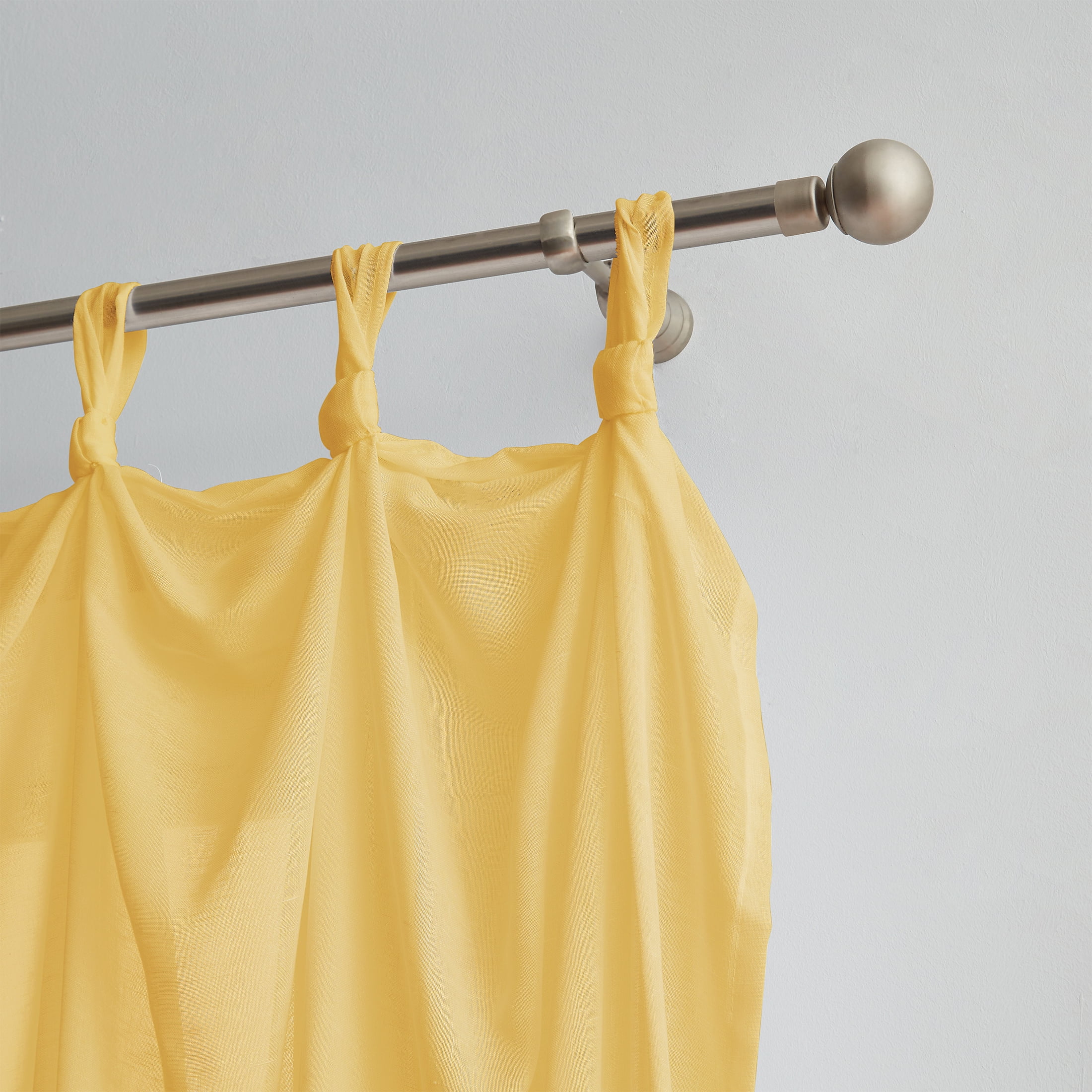 Indigo Ink Mia Yellow Solid Knotted Tie Top Sheer Curtain Panel, 70" x 84"