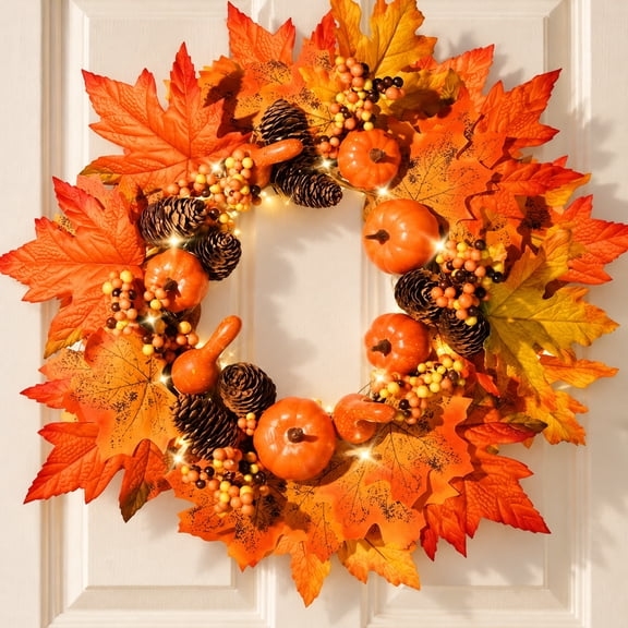 simeccom Fall Decorations Fall Wreath, 18 Inch Fall Wreaths for Front Door, Autumn Wreath with Pumpkins Pinecones for Home Wall Fall Decor