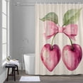 thumbnail image 5 of Pink Cherry Bow Shower Curtain for Bathroom, Spring Sweet Heart-shaped Cherry Linen Texture Waterproof Cloth Fabric Bathroom Accessories Set with 12 Rust Proof Plastic Hooks, 36"x78", 5 of 9