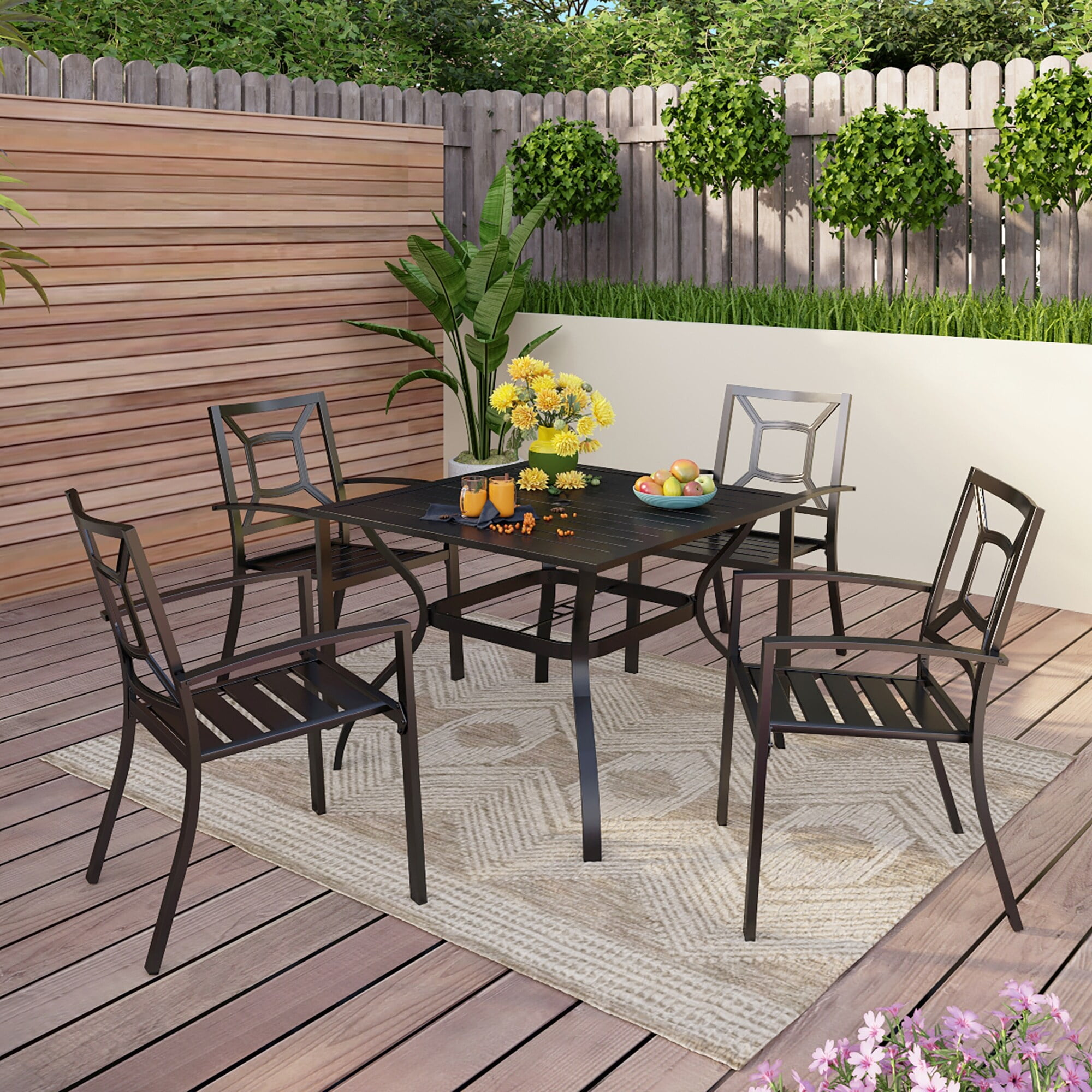 5piece Outdoor Ecoated Patio Dining Set with Stackable Chairs Fancy