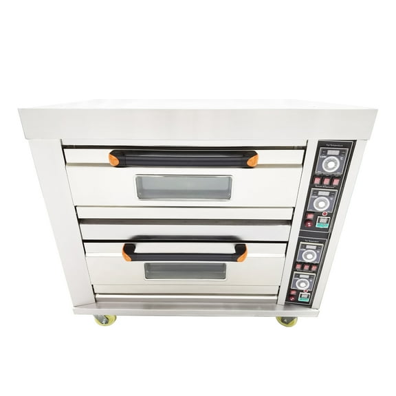 Commercial Movable Electric Double Pizza Oven with Castor 2 layers 4 Plates 220V
