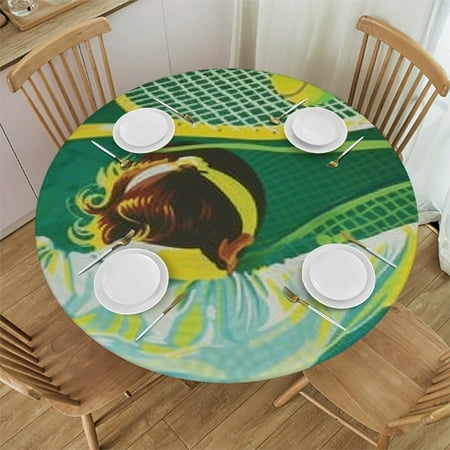 SHERONV Tennis Player Round Tablecloth Stain-Resistant Washable 54"-58