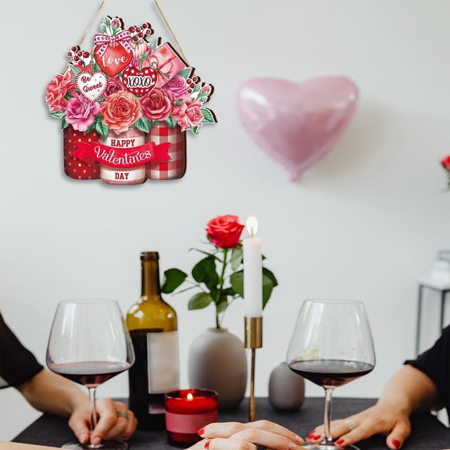 Letrero colgante de madera para decoración del Día de San Valentín, cartel de puerta, placa de pared romántica decorativa de flores para propuesta de Macarena cartel colgante