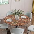 thumbnail image 5 of Brown Southwest Aztec Round Tablecloth for 55-60 Inch Tables, Fitted Table Cover with Elastic Edge, Farmhouse Vintage Geometric Waterproof Outdoor Table Cloth Protector for Patio Garden Dinner Picnic, 5 of 9