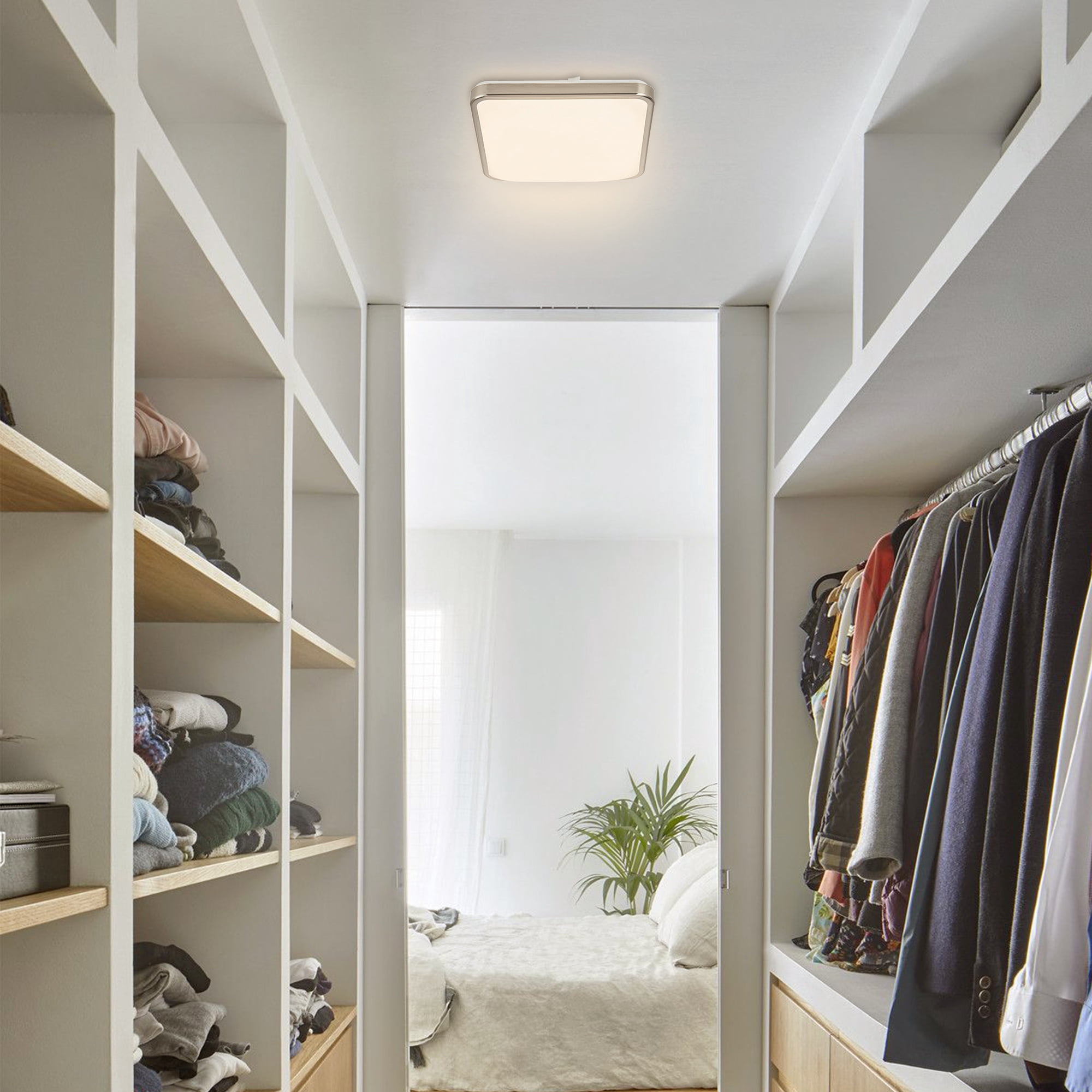 Modern elegant Dimmable 14" Square Flush Mount LED Ceiling Light , Stylish And Energy-Efficient Fixture Brushed Nickel Finished, For  Bedrooms, Kitchens, Living Rooms And Offices
