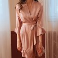 thumbnail image 2 of OAUP Womens Robes Sexy Lingerie Autumn Winter Seductive Silk Kimono With Ruffled Sleeves Sleepwear Daily Housecoat, 2 of 9