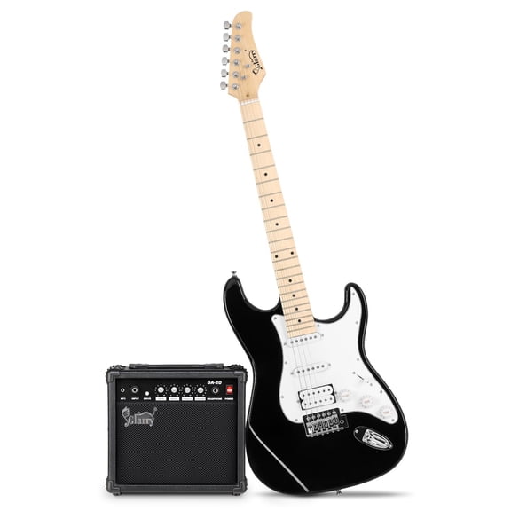Glarry 39in Electric Guitar Kit for Beginner with 20W AMP, Bag Guitar, Strap, Black