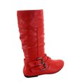 thumbnail image 2 of Sonny-54 Women's Caual Side Zip Buckles Slouch Flat Heel Mid Calf Round Toe Boots ( Red, 11), 2 of 2