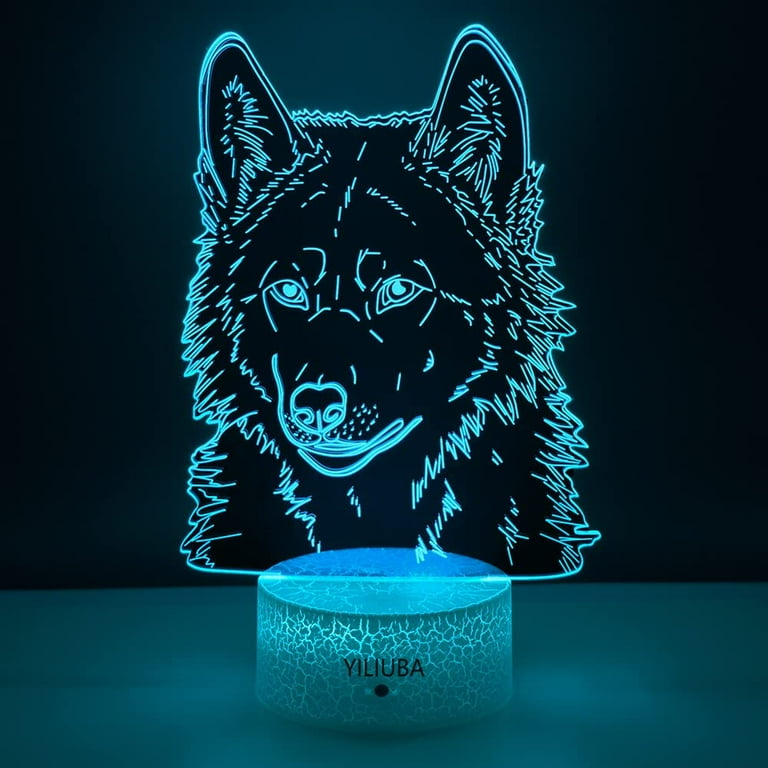 YSTIAN Wolf Lights 3D LED Illusion Wolf Lamp Night Light Kid s Room LED Wolves Decor Lamp and it Comes with a Remote Control and 7 Diff Colors