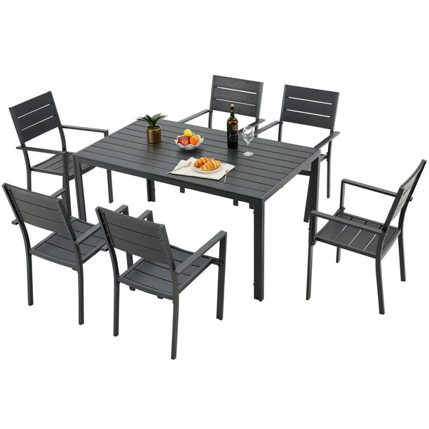 Aecojoy Aluminum 7 Piece Outdoor Furniture Patio Dining Set With Rectangular Table And 6 Chairs Black Com - Composite Patio Furniture Set